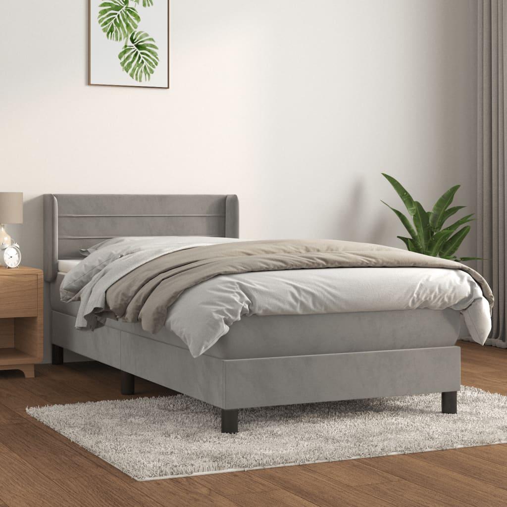 Kontinentalseng med madras 90x190 cm fløjl lysegrå