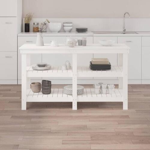 Arbejdsbord 142,5x50x80 cm massivt fyrretræ hvid