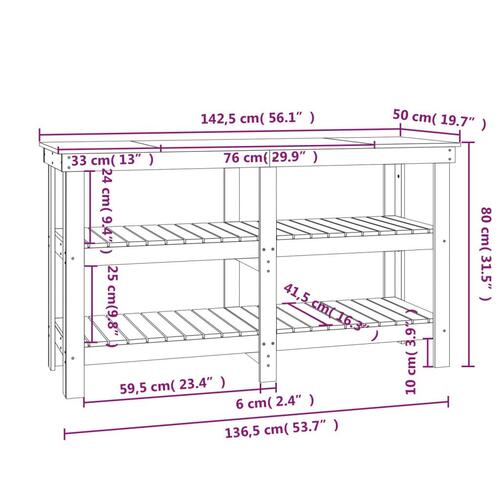 Arbejdsbord 142,5x50x80 cm massivt fyrretræ grå