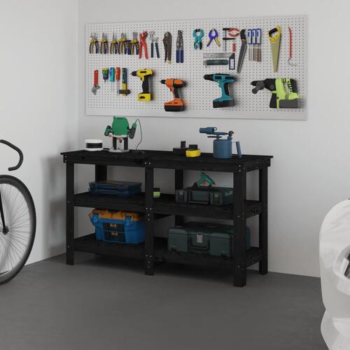 Arbejdsbord 142,5x50x80 cm massivt fyrretræ sort