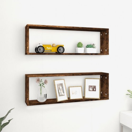 Væghylder 2 stk. - 80 × 15 × 26,5 cm i konstrueret træ, røget egetræ