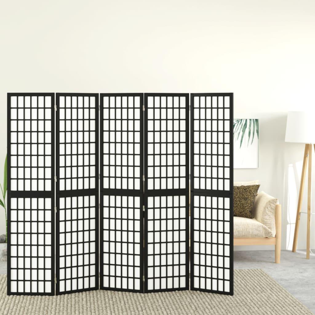 5-panels rumdeler 200x170 cm foldbar japansk stil sort