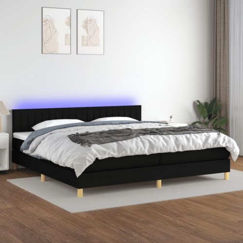 Kontinentalseng med LED-lys - 200x200 cm, stof, sort
