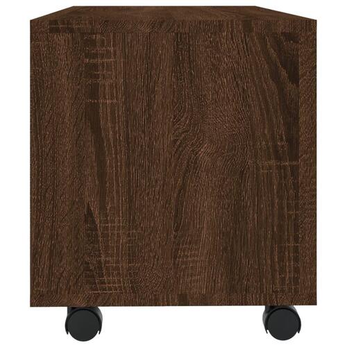 Tv-bord med hjul 90x35x35 cm konstrueret træ brun egetræsfarve