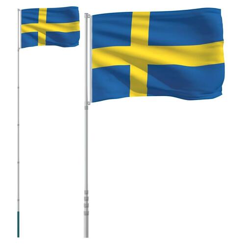 Sverige flag og flagstang 5,55 m aluminium
