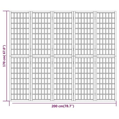 5-panels rumdeler 200x170 cm foldbar japansk stil hvid