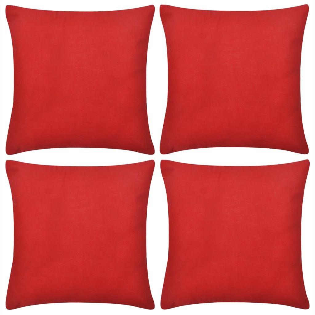 4 røde pudebetræk i bomuld 50 x 50 cm