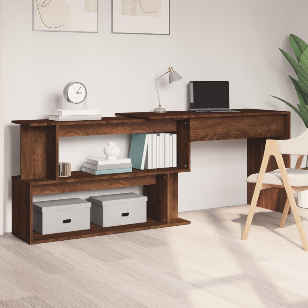 Hjørneskrivebord 200x50x76 cm konstrueret træ brun egetræsfarve