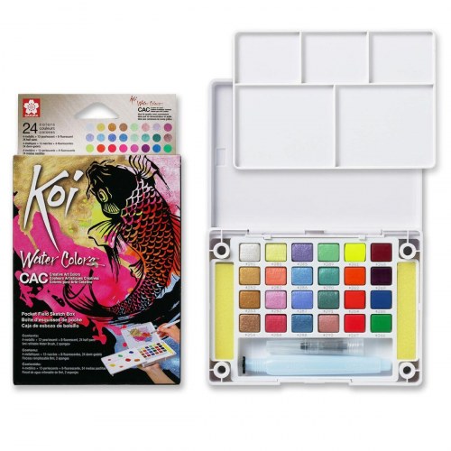 Talens Sakura Koi Water Colors - sæt med akvarelfarver, 24 farver, multifarvet