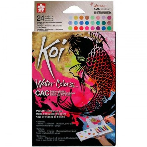 Talens Sakura Koi Water Colors - sæt med akvarelfarver, 24 farver, multifarvet