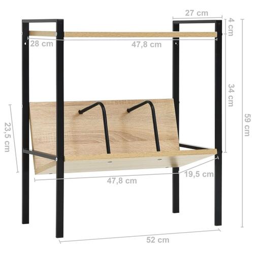 Bogreol med 2 hylder 52x28x59 cm konstrueret træ sort og egetræ