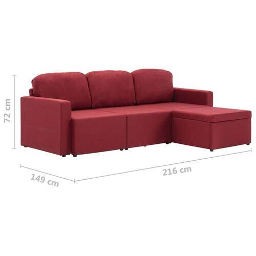 3-personers sovesofa modulær stof vinrød