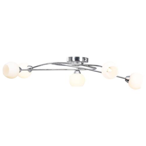 Loftlampe med runde keramiske lampeskærme til 5 G9-pærer hvid