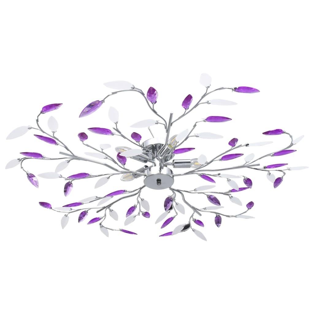 Loftslampe med krystalblade akryl til 5 E14-pærer lilla