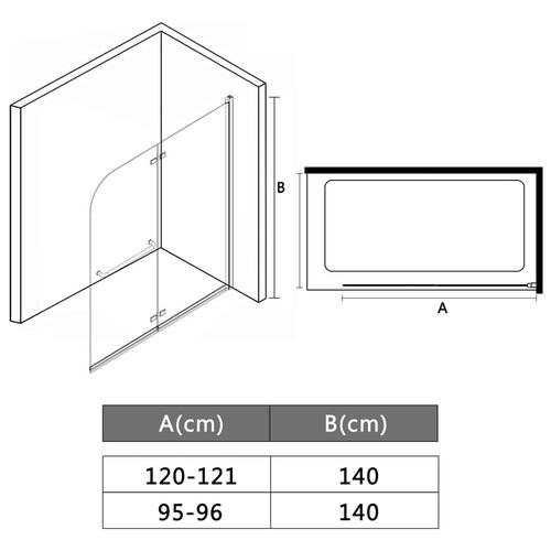 Foldbar brusekabine 2 paneler ESG 95x140 cm