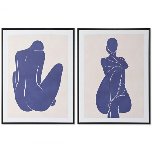 Lærredsmaleri - moderne dame, blå/sort/beige, 60 × 4 × 80 cm