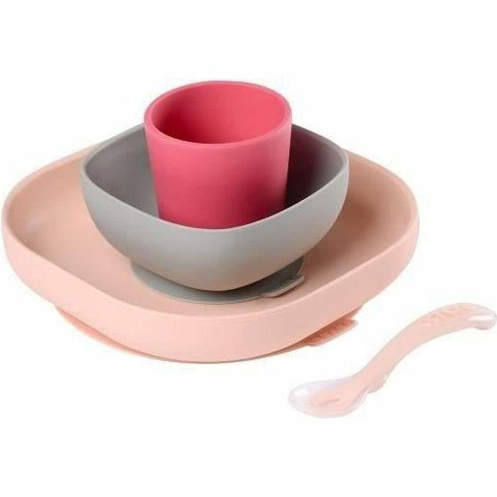 Béaba madlavningssæt i silikone - pink (glas, ske, tallerken, skål)