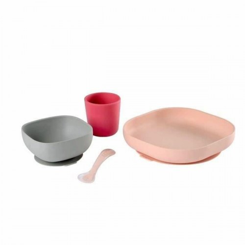 Béaba madlavningssæt i silikone - pink (glas, ske, tallerken, skål)