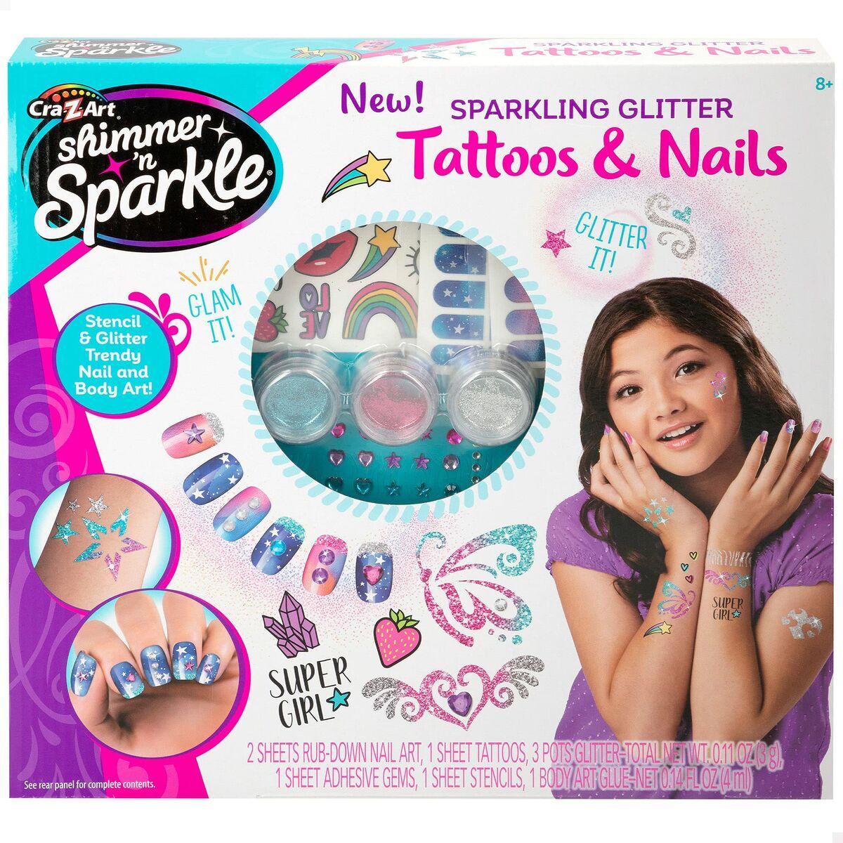 Manicuresæt Colorbaby Shimmer 'n Sparkle Tattoos & Nails Børns