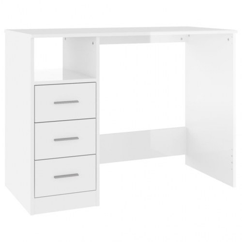 Skrivebord m. skuffe 102x50x76 cm konstrueret træ hvid højglans