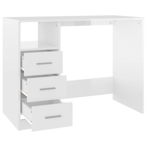 Skrivebord m. skuffe 102x50x76 cm konstrueret træ hvid højglans