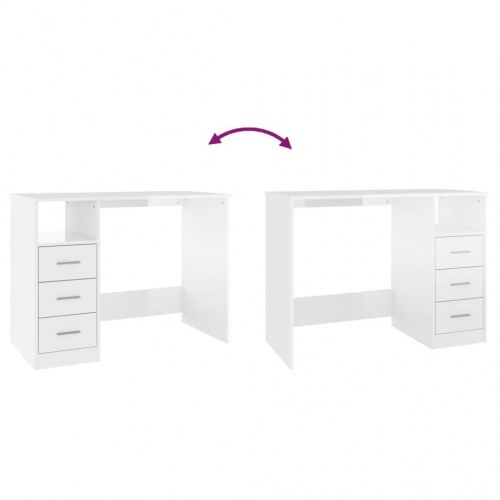 Skrivebord m. skuffe 102x50x76 cm konstrueret træ hvid højglans