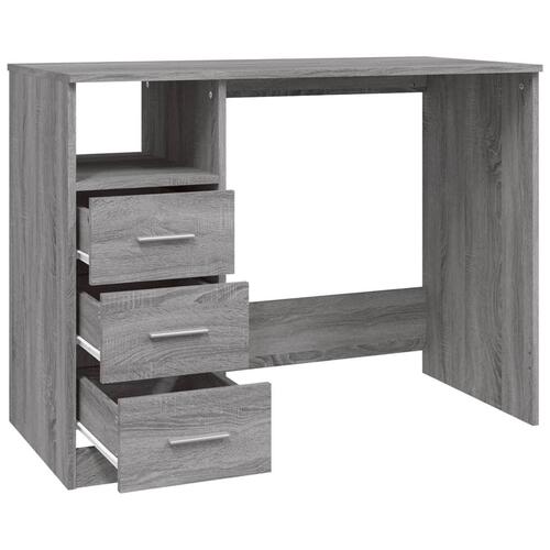 Skrivebord m. skuffer 102x50x76cm konstrueret træ grå sonoma-eg