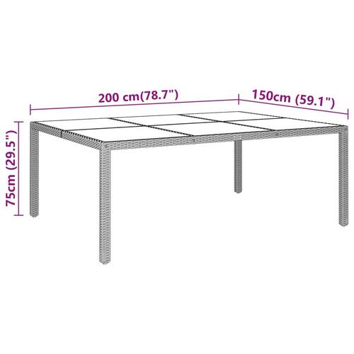 Havebord med glasplade 200x150x75 cm rattan brun