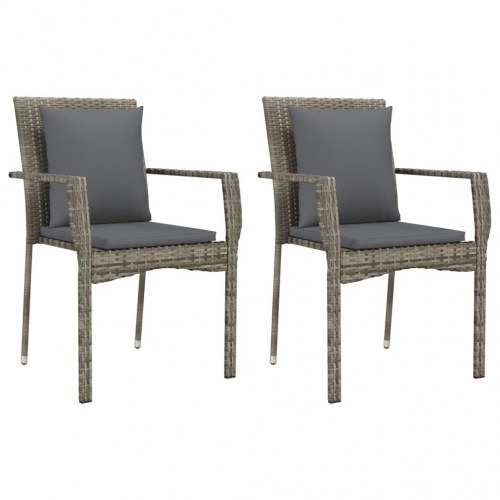 Havestole med hynder 2 stk. polyrattan grå