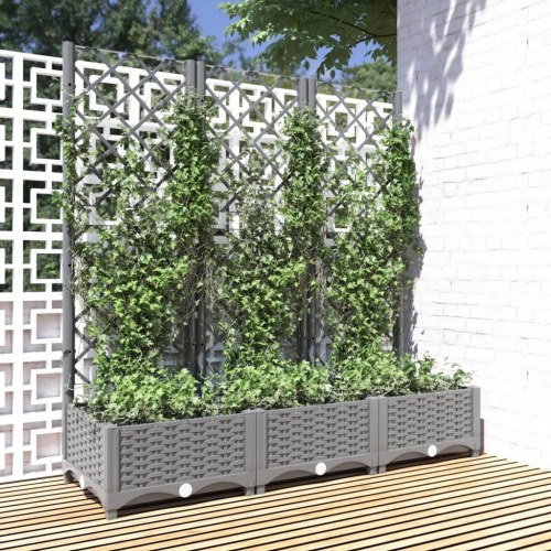 Plantekasse med espalier 120×40×121,5 cm - PP, lysegrå