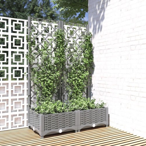Plantekasse med espalier 80×40×121,5 cm - PP, lysegrå