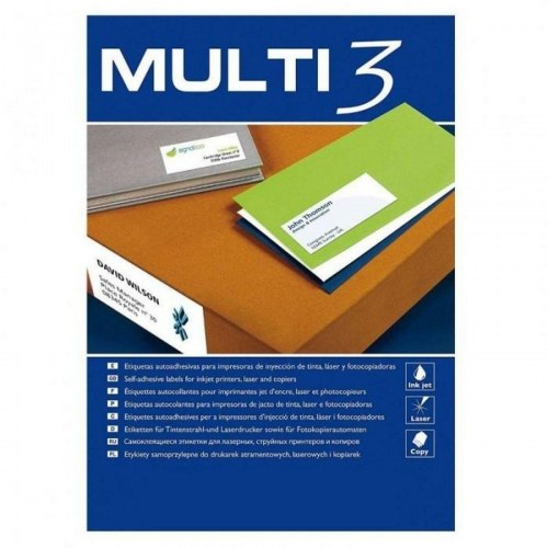 MULTI 3 printeretiketter - Hvid, ret, A4, 210 × 99 mm, 100 ark