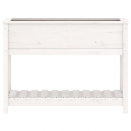 Plantekasse med hylde 111,5x34,5x81 cm massivt fyrretræ hvid