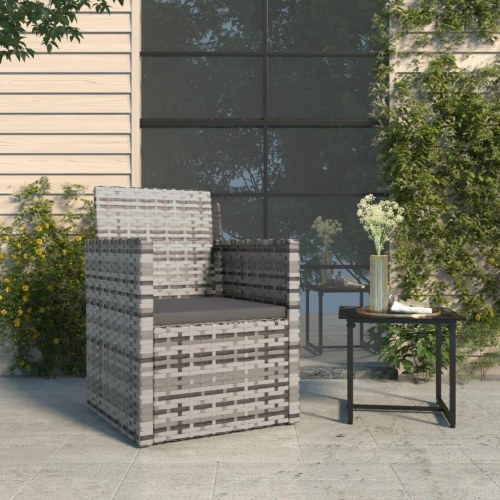 Havestol med hynde i polyrattan - grå