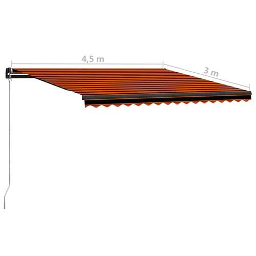 Markise m. LED-lys 450x300 cm manuel betjening orange og brun