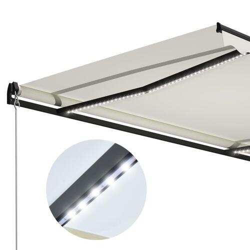 Foldemarkise manuel betjening med LED 600x300 cm cremefarvet