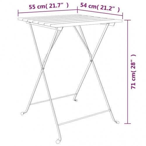 Foldbart bistrobord 55x54x71 cm massivt teaktræ og stål