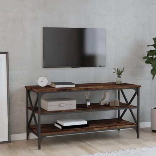 Tv-bord i konstrueret træ med jernstel 100×40×50 cm - røget egetræsfarve
