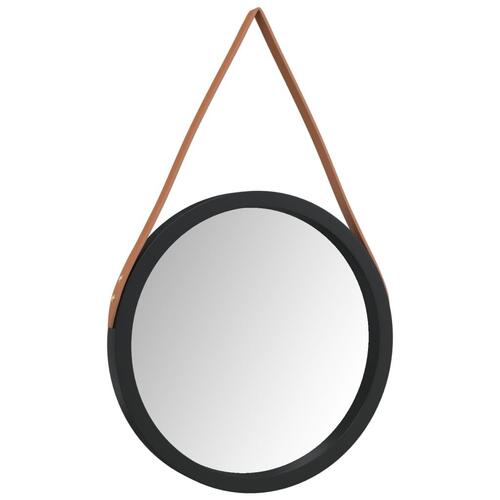 Vægspejl med strop Ø 45 cm sort