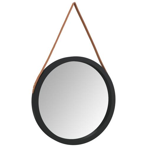 Vægspejl med strop Ø 55 cm sort