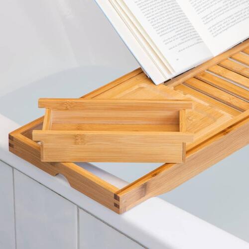 justerbar bakke til badekar (70-105)x22x4 cm bambus