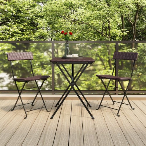 Foldbare bistrostole 2 stk. polyrattan og stål brun