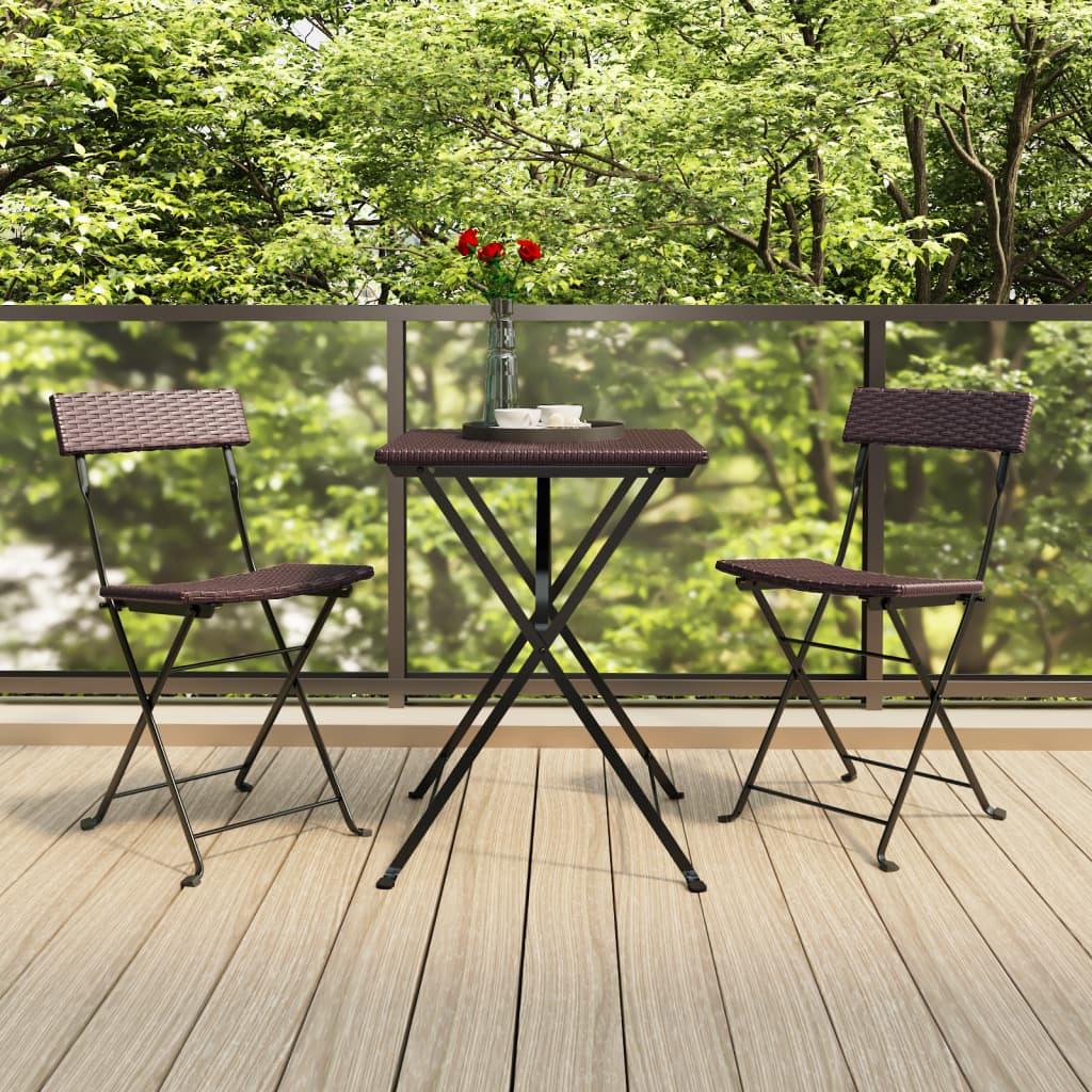 Foldbare bistrostole 2 stk. polyrattan og stål brun