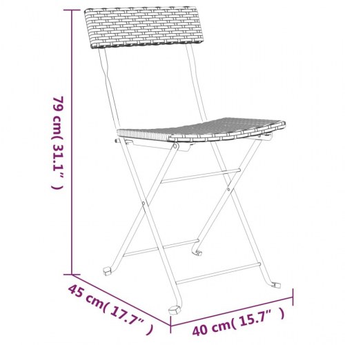 Foldbare bistrostole 2 stk. polyrattan og stål brun