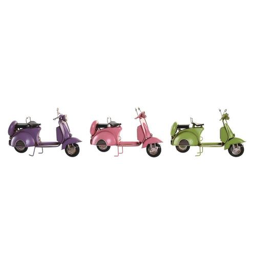 DKD Home Decor dekorativ motorcykelfigur, vintage metal, 26 × 10 × 17 cm (sæt á 3) - grøn, pink og syren