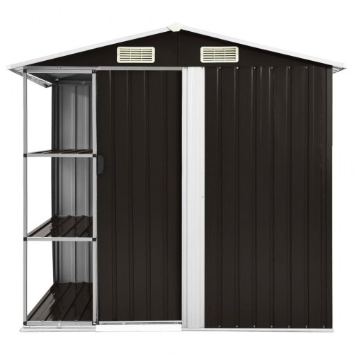 Haveskur med reol 205x130x183 cm jern brun