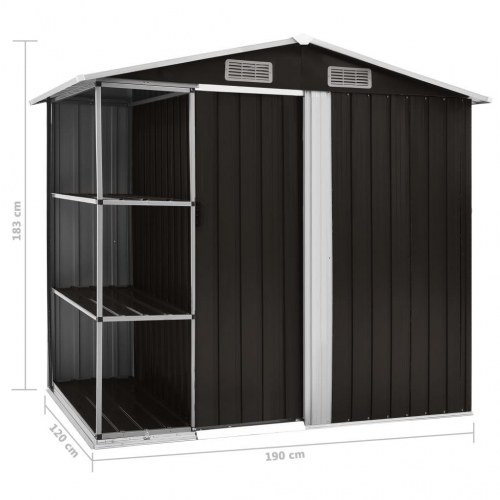 Haveskur med reol 205x130x183 cm jern brun