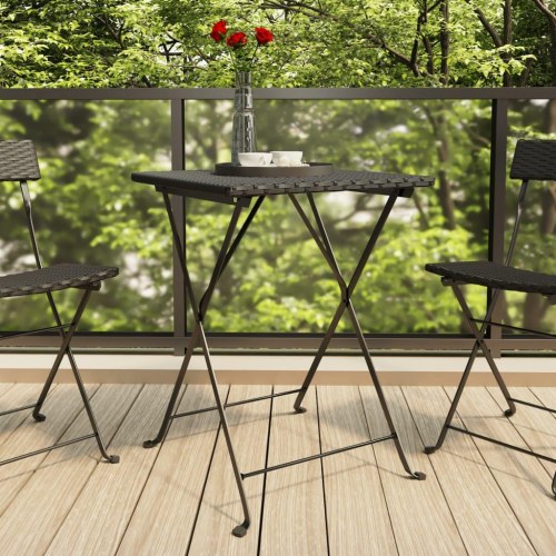 Foldbart bistrobord i polyrattan - 55 × 54 × 71 cm, sort