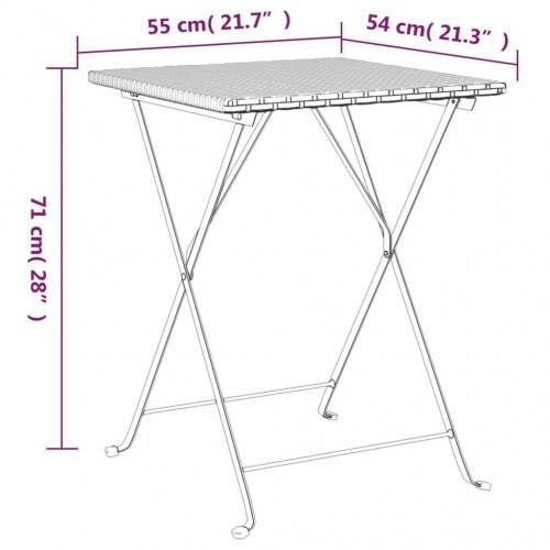 Foldbart bistrobord i polyrattan - 55 × 54 × 71 cm, sort