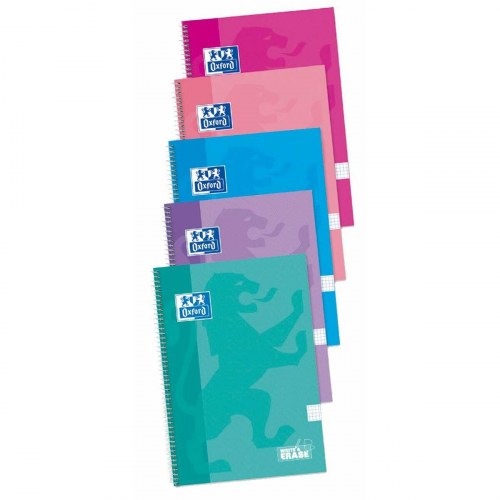 Oxford notesbog A4 spiral, 80 ark, 21,5 × 31,5 cm - Multifarvet, 5 dele